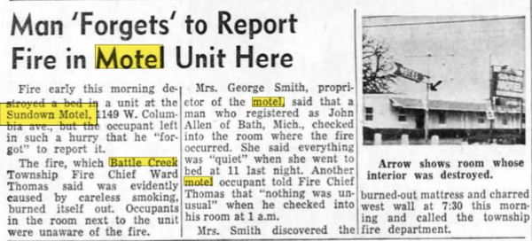 Sundown Motel (Sun Down Motel) - April 1958 Room Fire (newer photo)